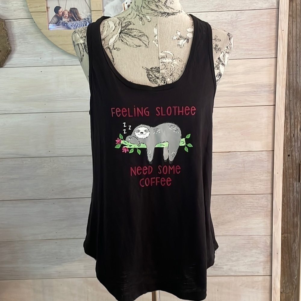 NEW Secret Treasures Black Slothee Coffee Top M